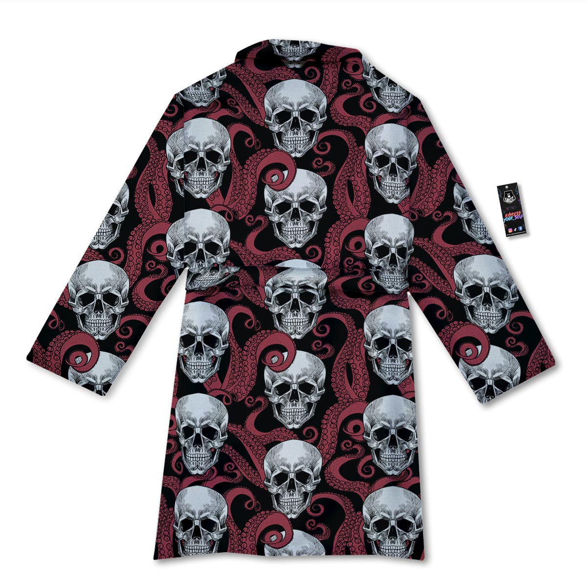 Octopus Skull Red Print Pattern Bathrobe-grizzshop