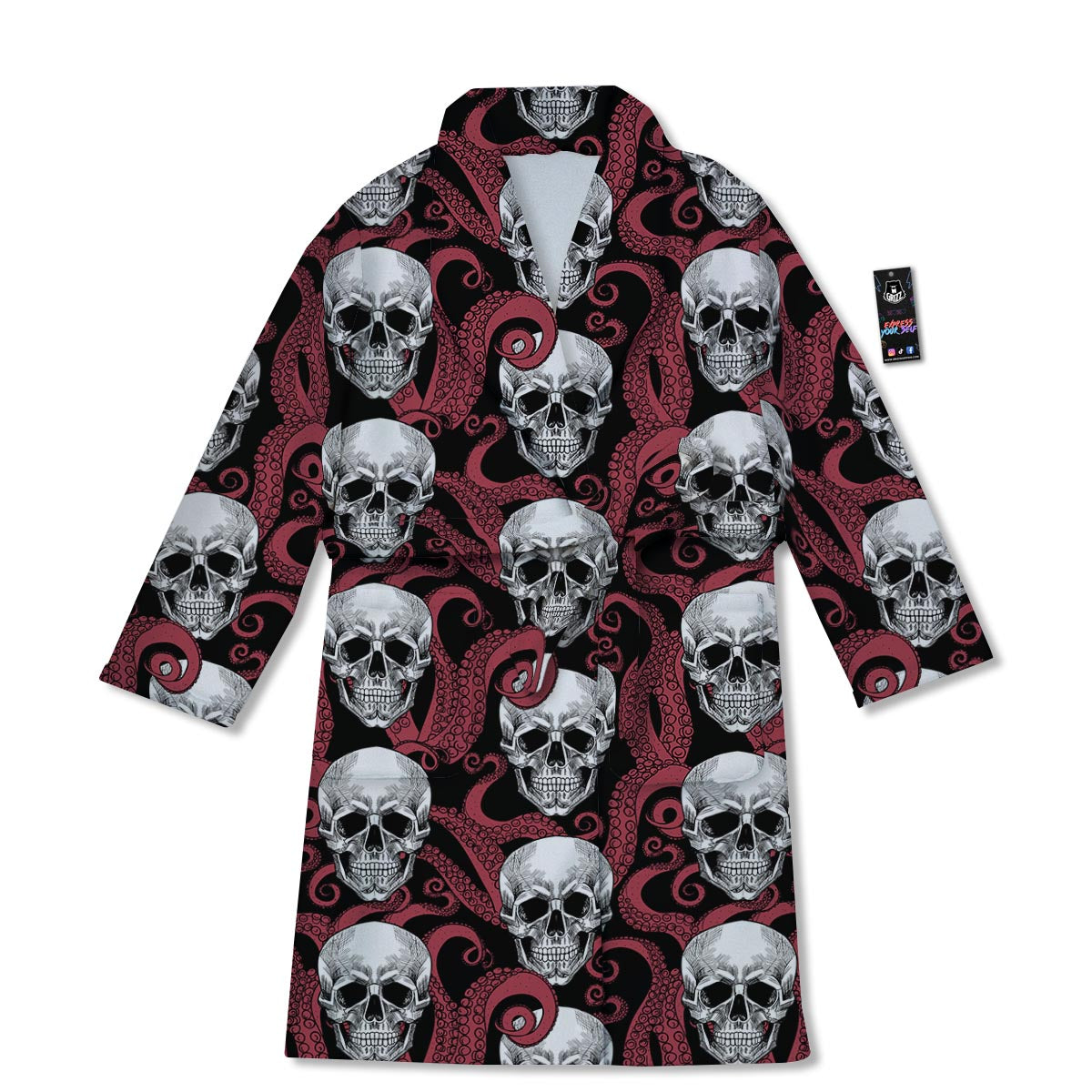 Octopus Skull Red Print Pattern Bathrobe-grizzshop