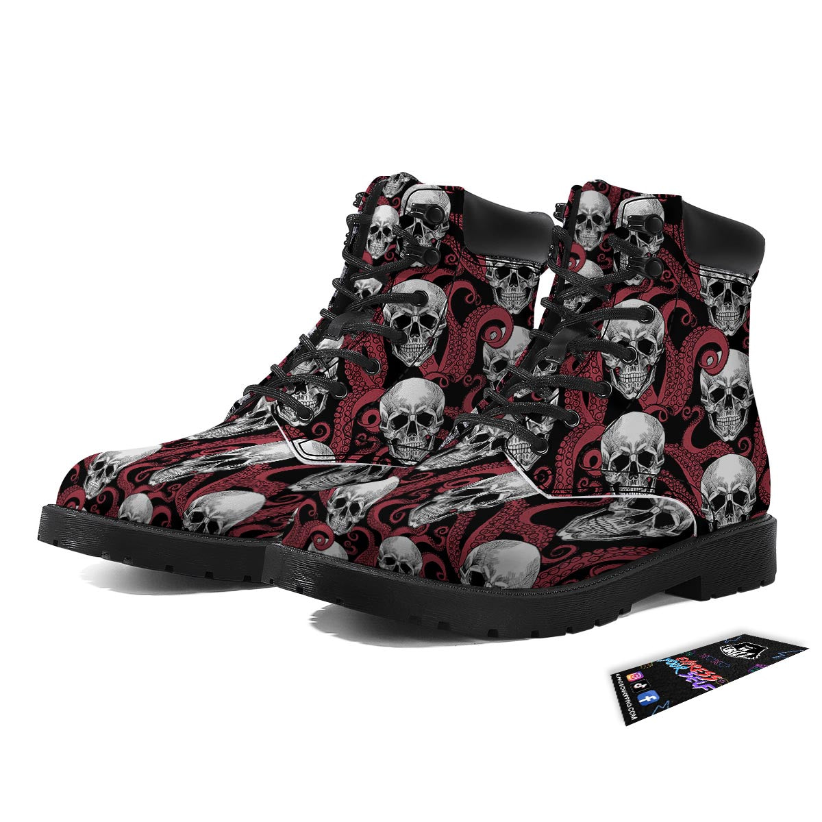 Octopus Skull Red Print Pattern Boots-grizzshop