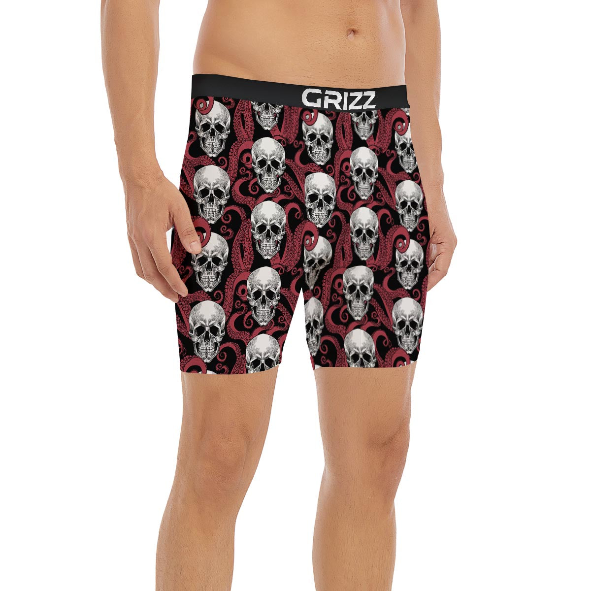 Octopus Skull Red Print Pattern Boxer Briefs-grizzshop
