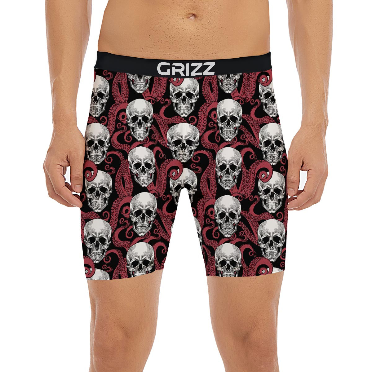 Octopus Skull Red Print Pattern Boxer Briefs-grizzshop