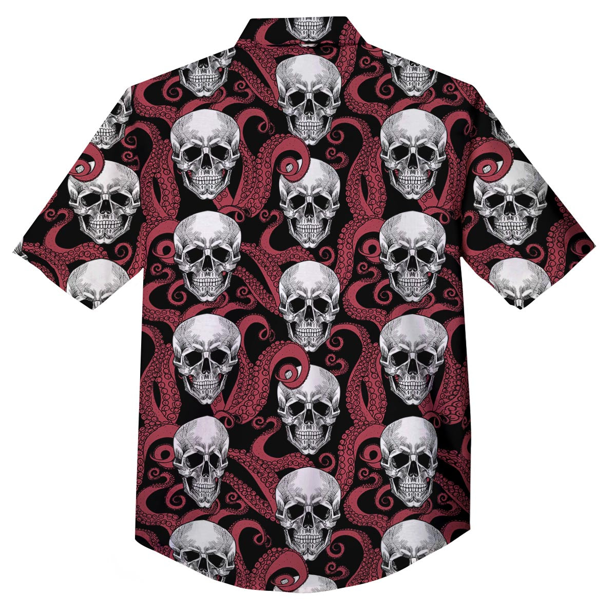 Octopus Skull Red Print Pattern Button Up Shirt-grizzshop