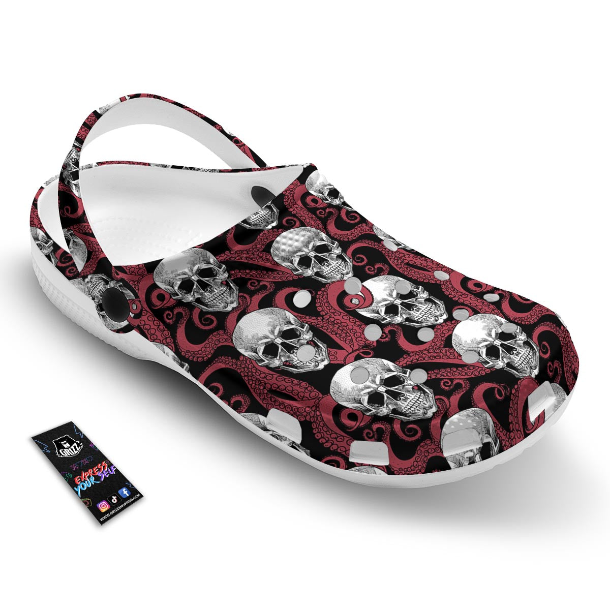 Octopus Skull Red Print Pattern Clog-grizzshop
