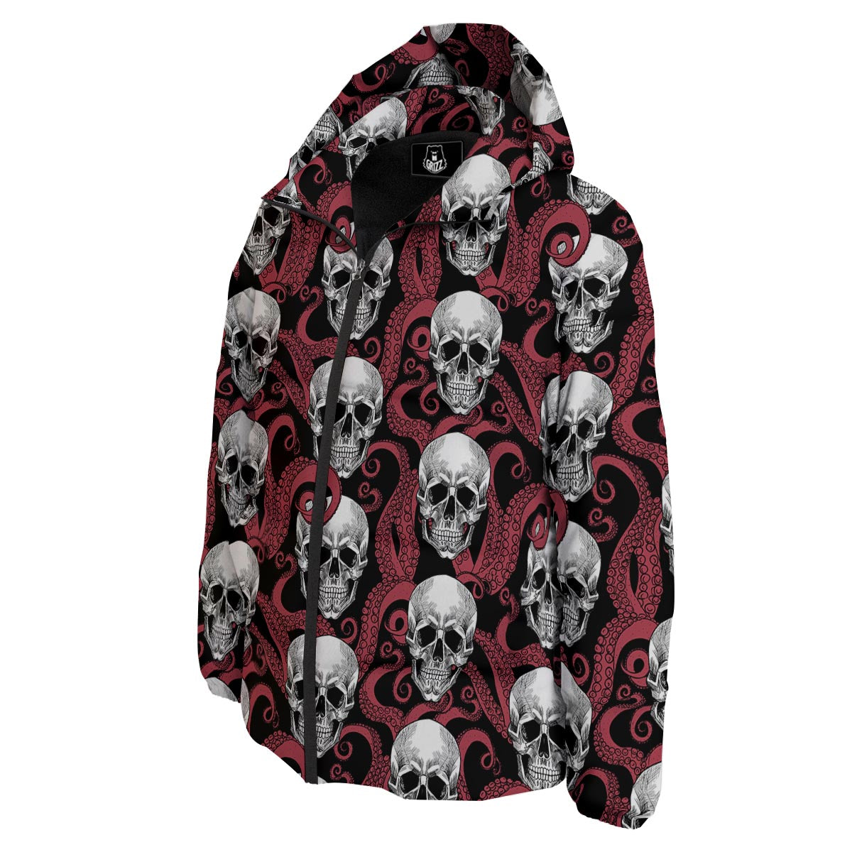 Octopus Skull Red Print Pattern Down Jacket-grizzshop