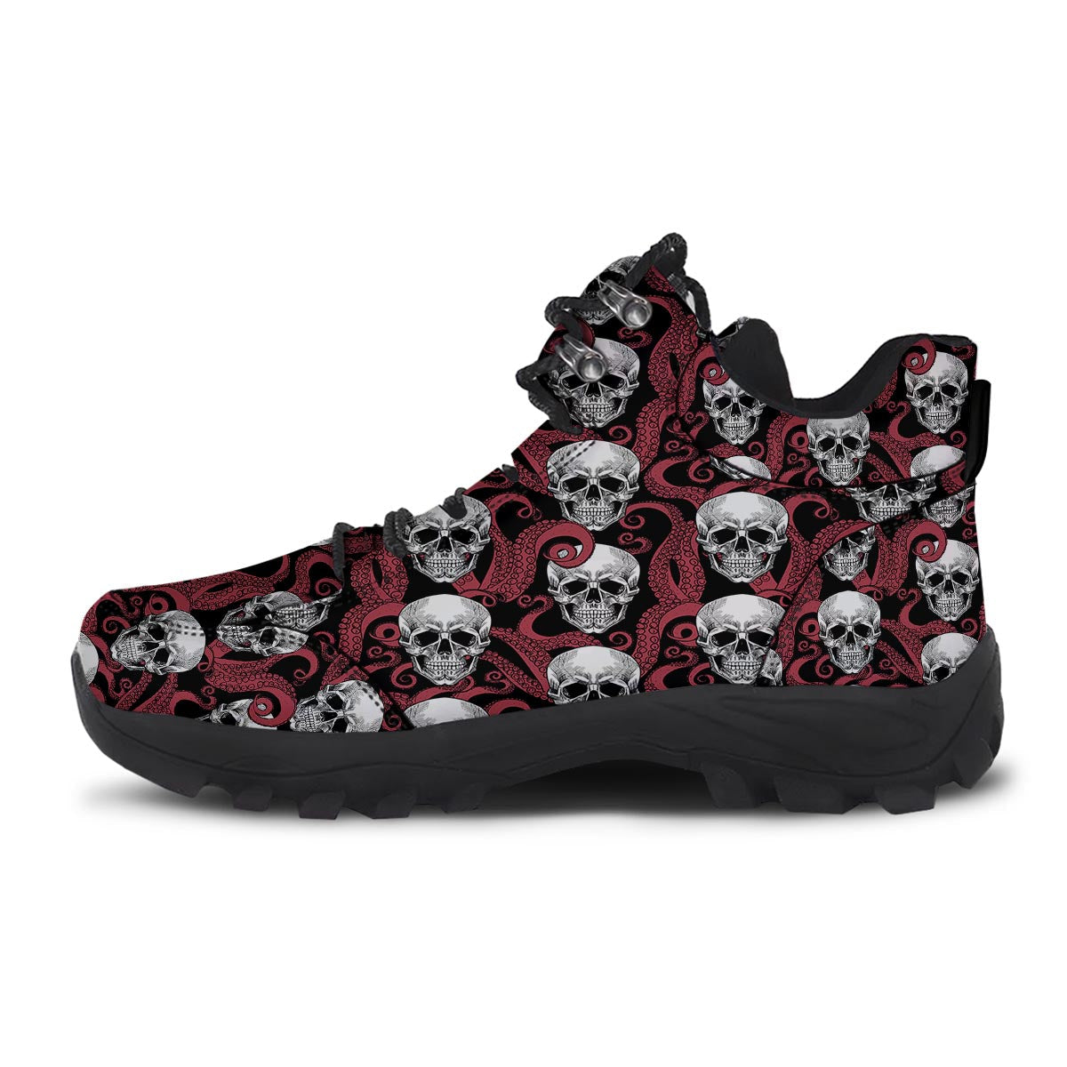 Octopus Skull Red Print Pattern Hiking Shoes-grizzshop