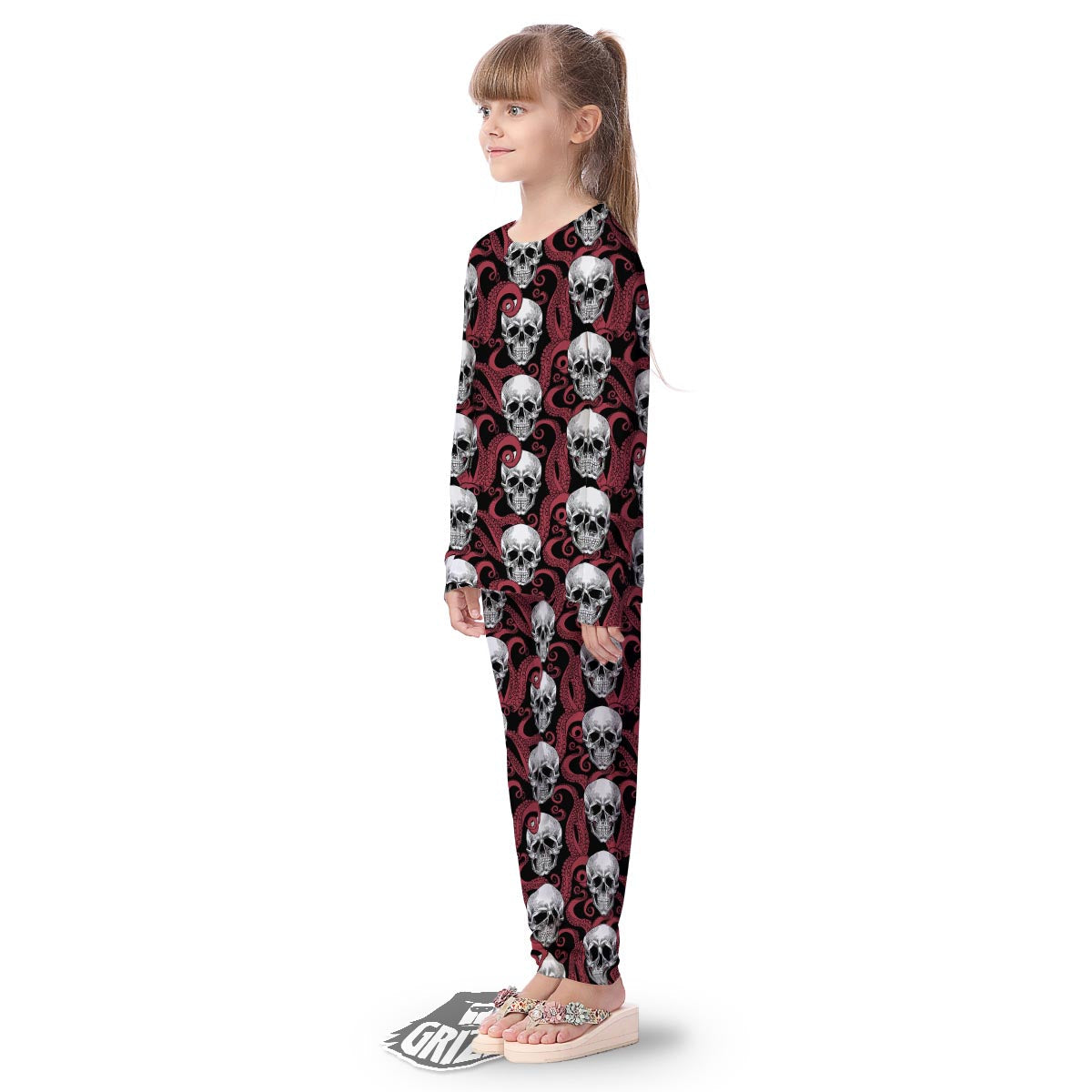 Octopus Skull Red Print Pattern Kid's Pajamas-grizzshop