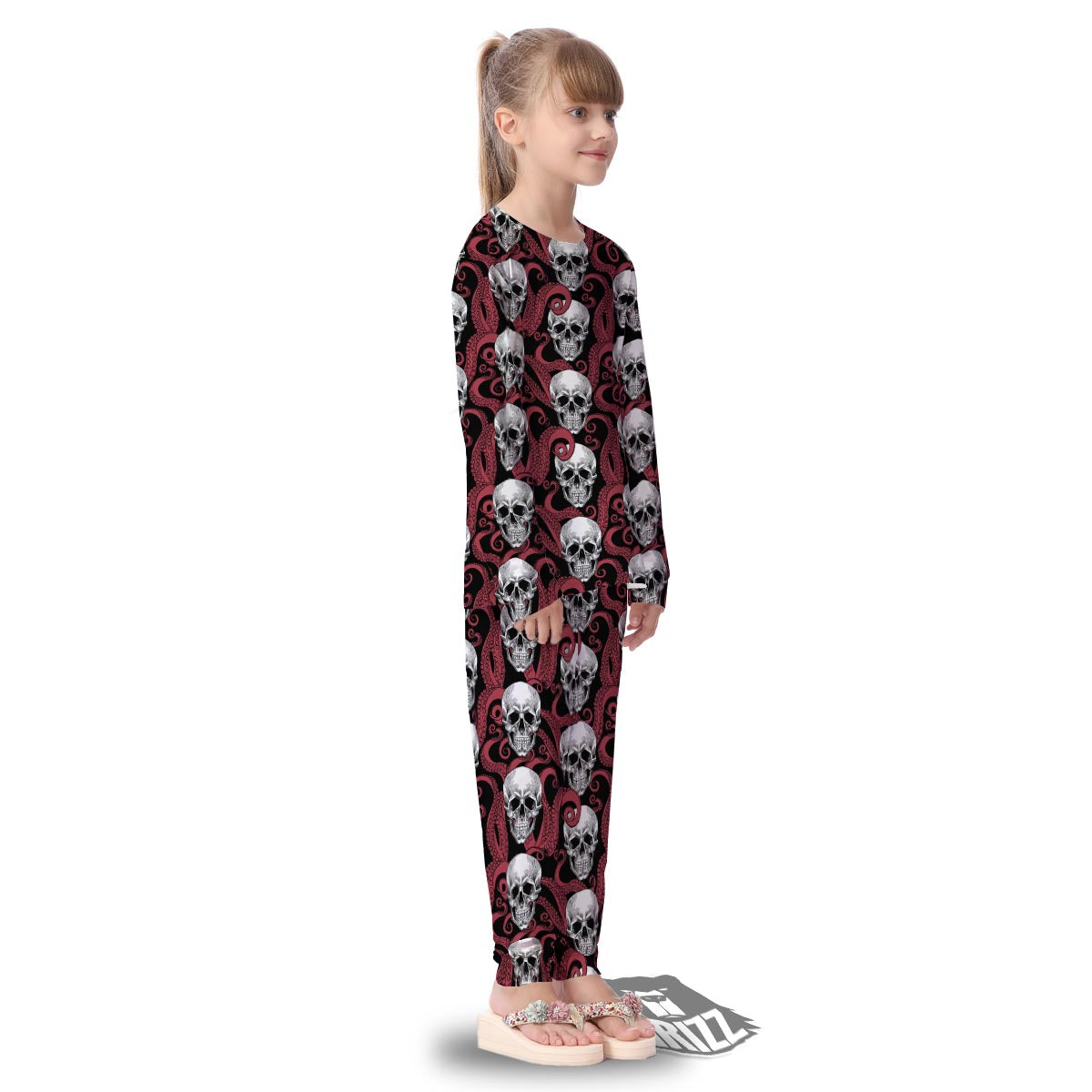 Octopus Skull Red Print Pattern Kid's Pajamas-grizzshop