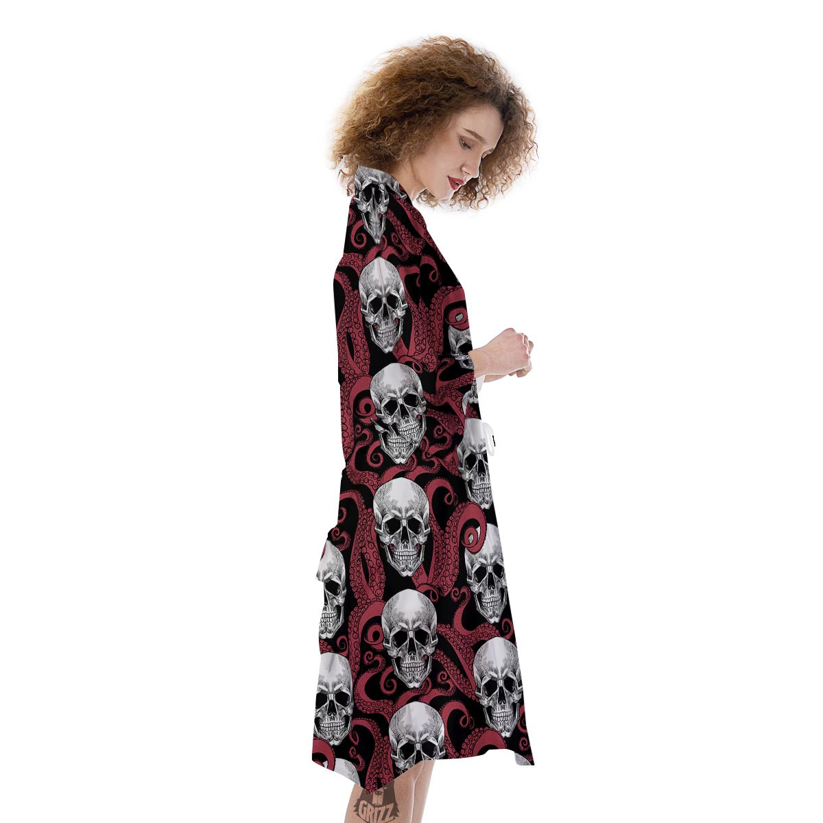 Octopus Skull Red Print Pattern Kimono-grizzshop