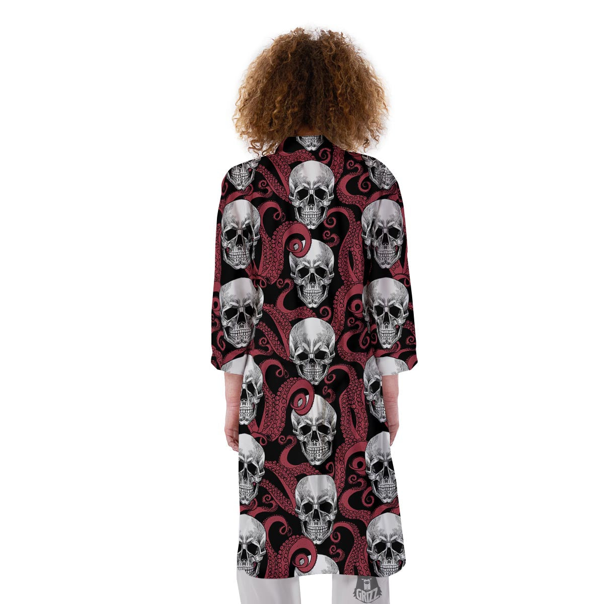 Octopus Skull Red Print Pattern Kimono-grizzshop