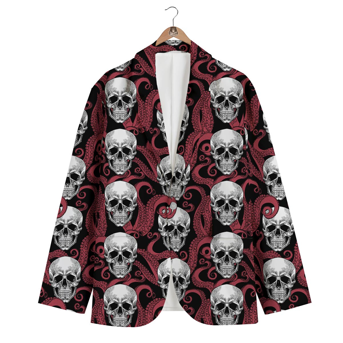 Octopus Skull Red Print Pattern Men's Blazer-grizzshop