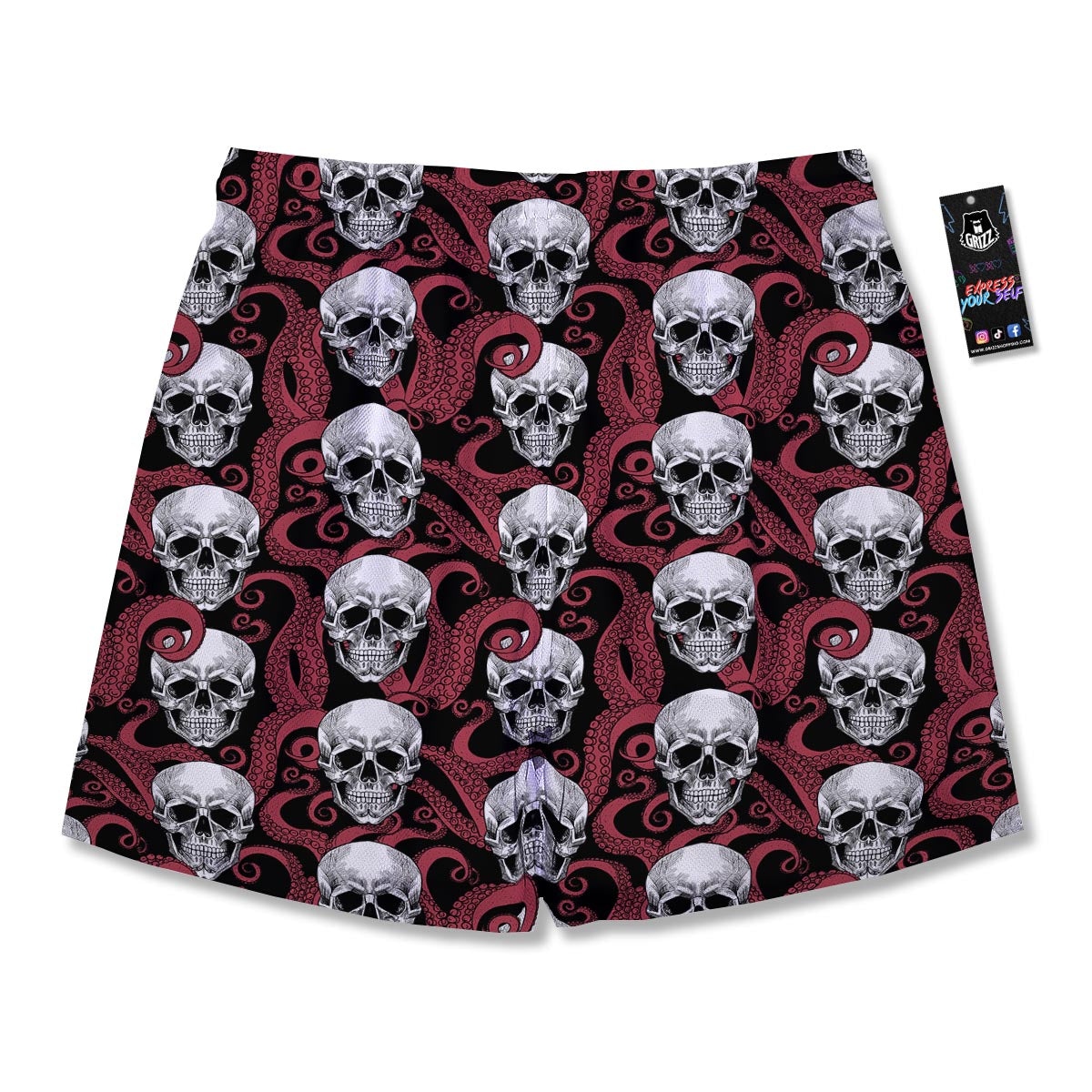 Octopus Skull Red Print Pattern Men's Running Shorts-grizzshop
