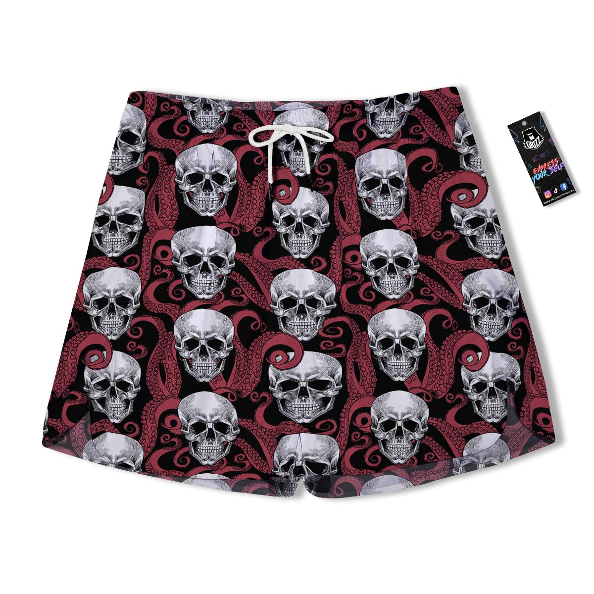 Octopus Skull Red Print Pattern Men's Running Shorts-grizzshop