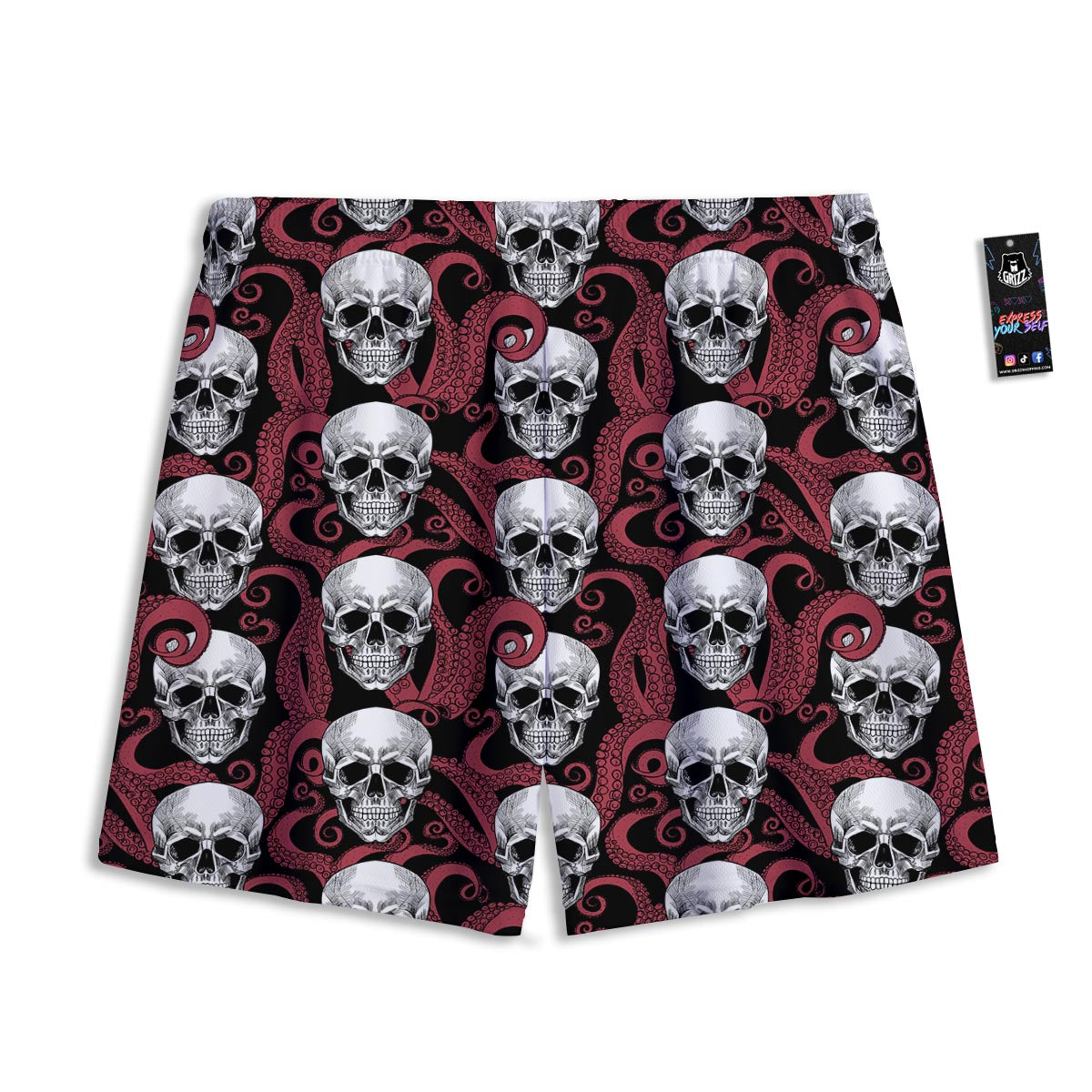 Octopus Skull Red Print Pattern Mesh Shorts