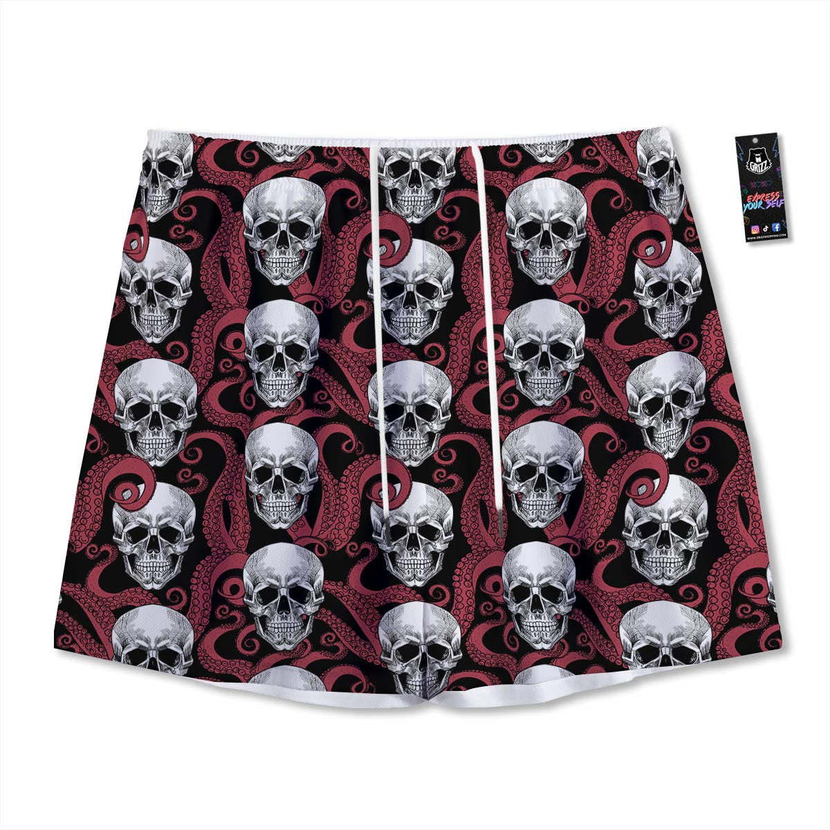 Octopus Skull Red Print Pattern Mesh Shorts