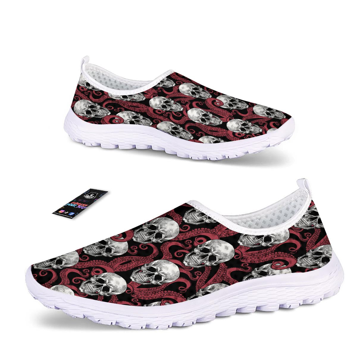 Octopus Skull Red Print Pattern Nurse Shoes-grizzshop
