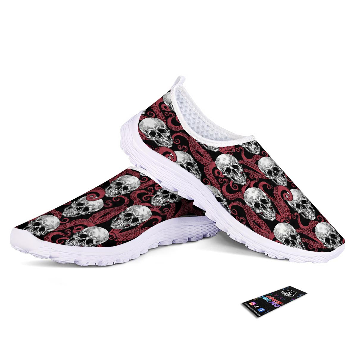 Octopus Skull Red Print Pattern Nurse Shoes-grizzshop