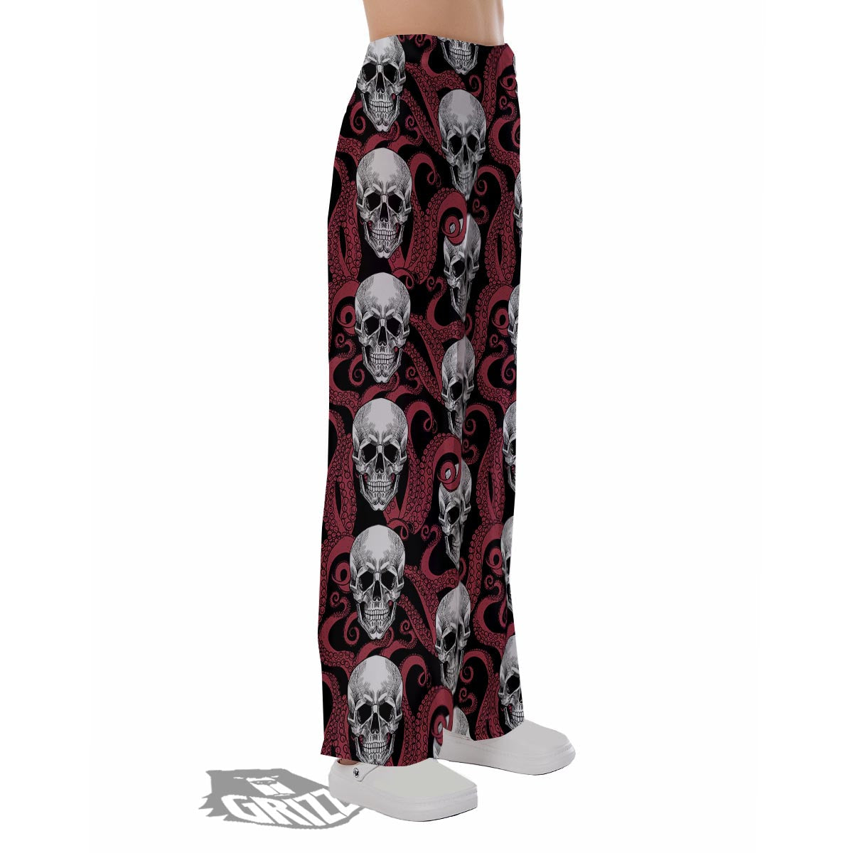 Octopus Skull Red Print Pattern Pajama Pants-grizzshop