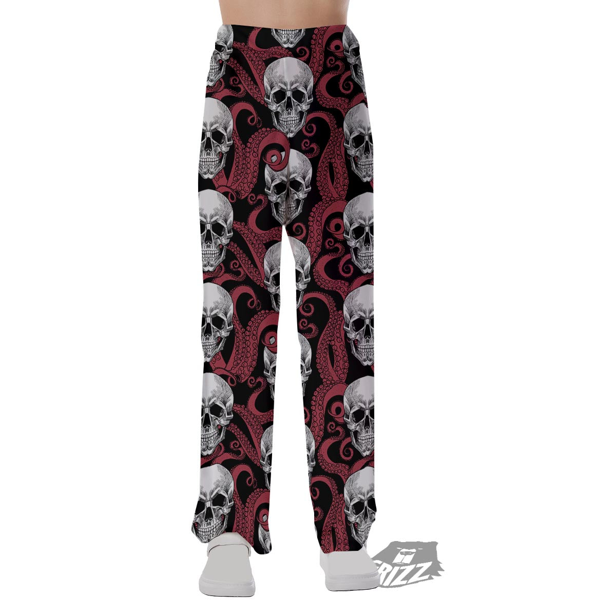 Octopus Skull Red Print Pattern Pajama Pants-grizzshop