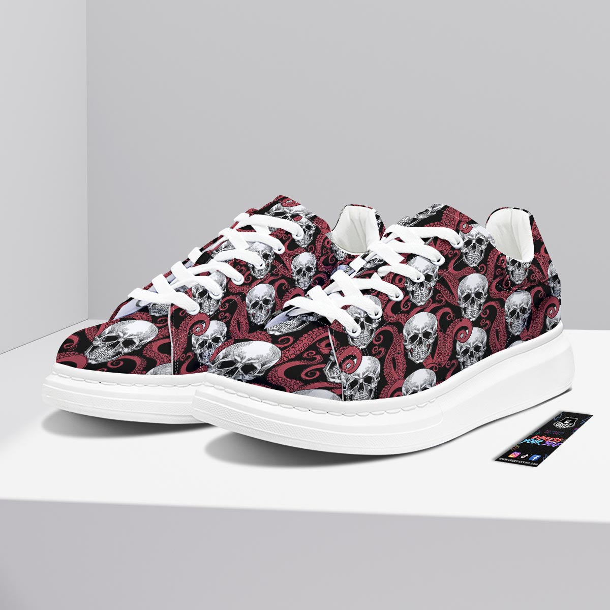 Octopus Skull Red Print Pattern Platform Shoes-grizzshop