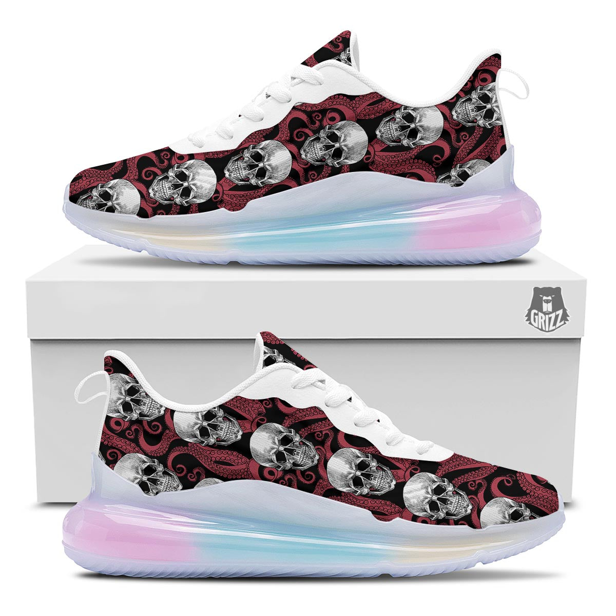Octopus Skull Red Print Pattern Running Sneakers-grizzshop