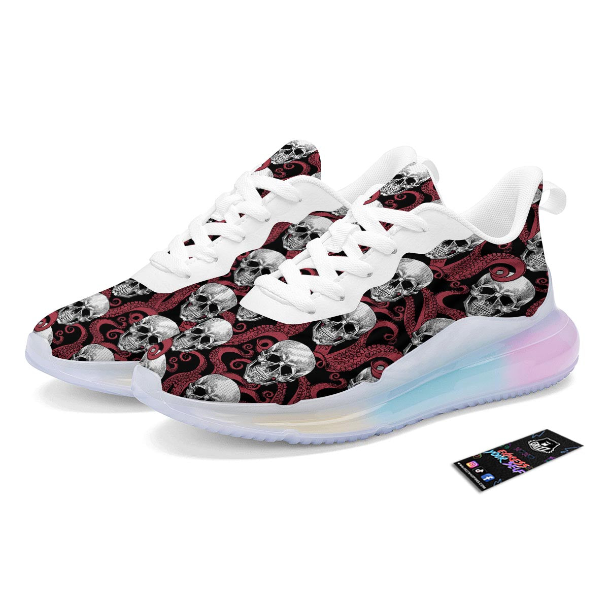 Octopus Skull Red Print Pattern Running Sneakers-grizzshop