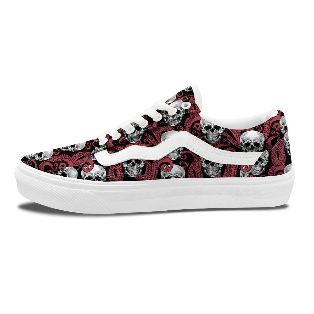 Octopus Skull Red Print Pattern Skate Shoes-grizzshop