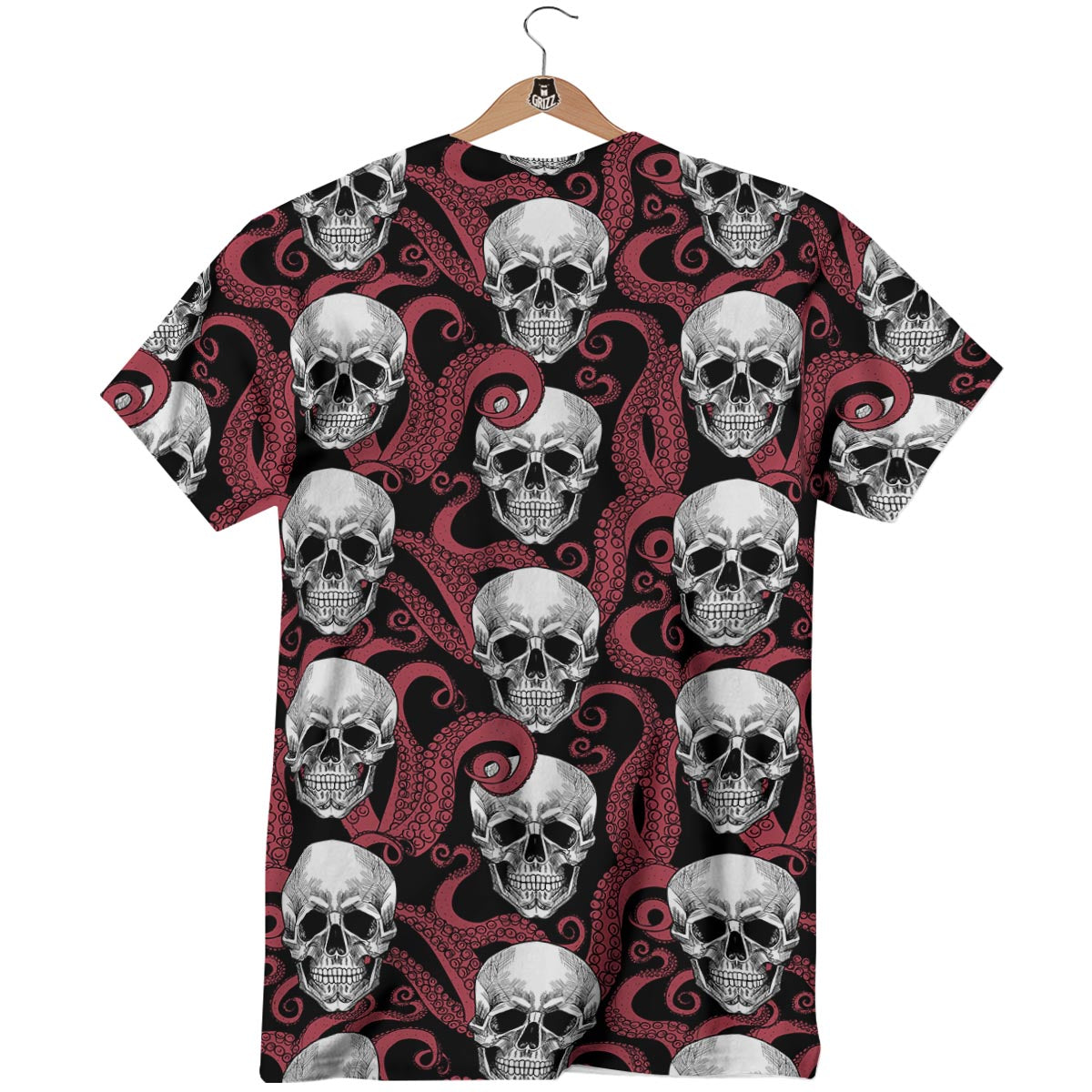 Octopus Skull Red Print Pattern T-Shirt-grizzshop