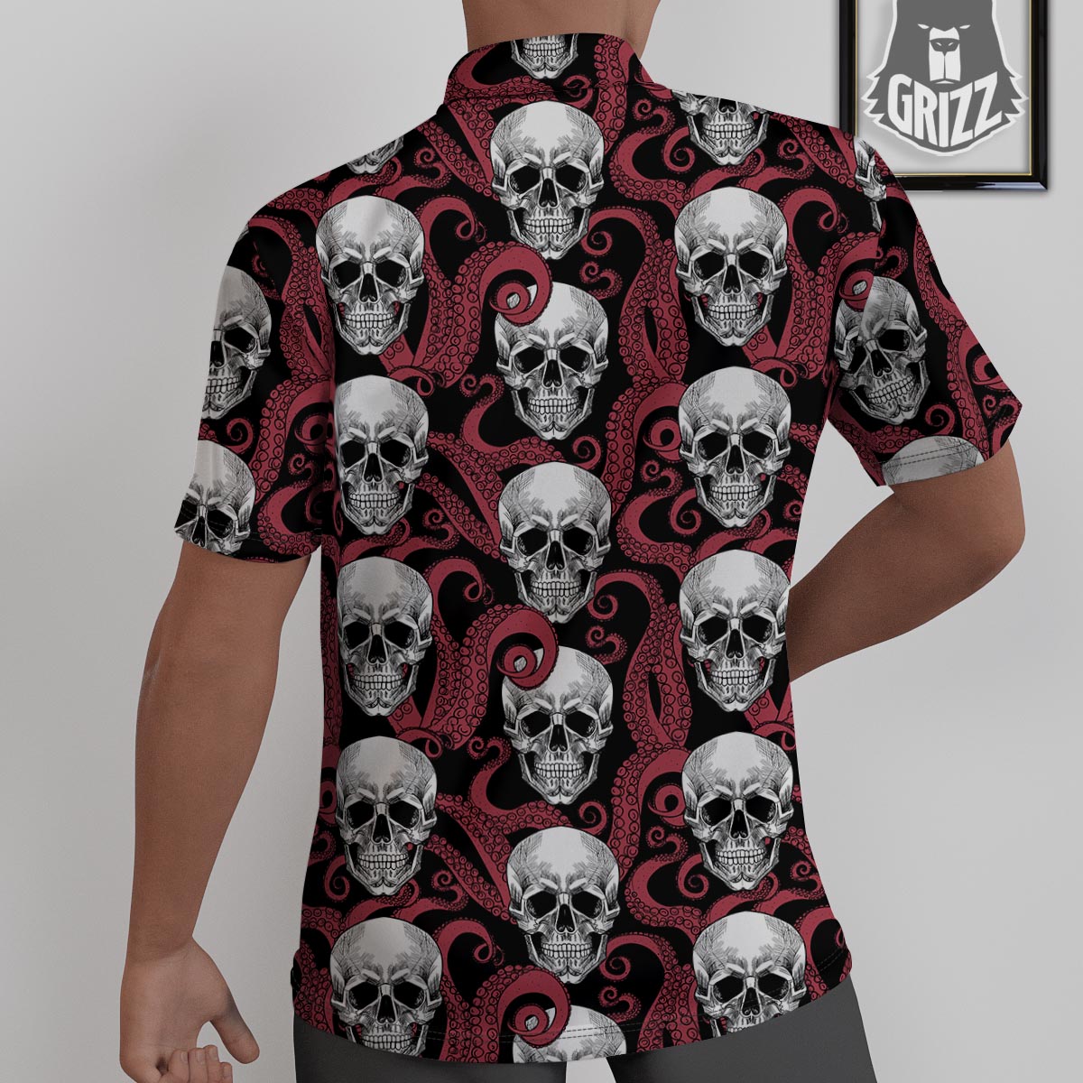 Octopus Skull Red Print Pattern Untucked Shirts-grizzshop