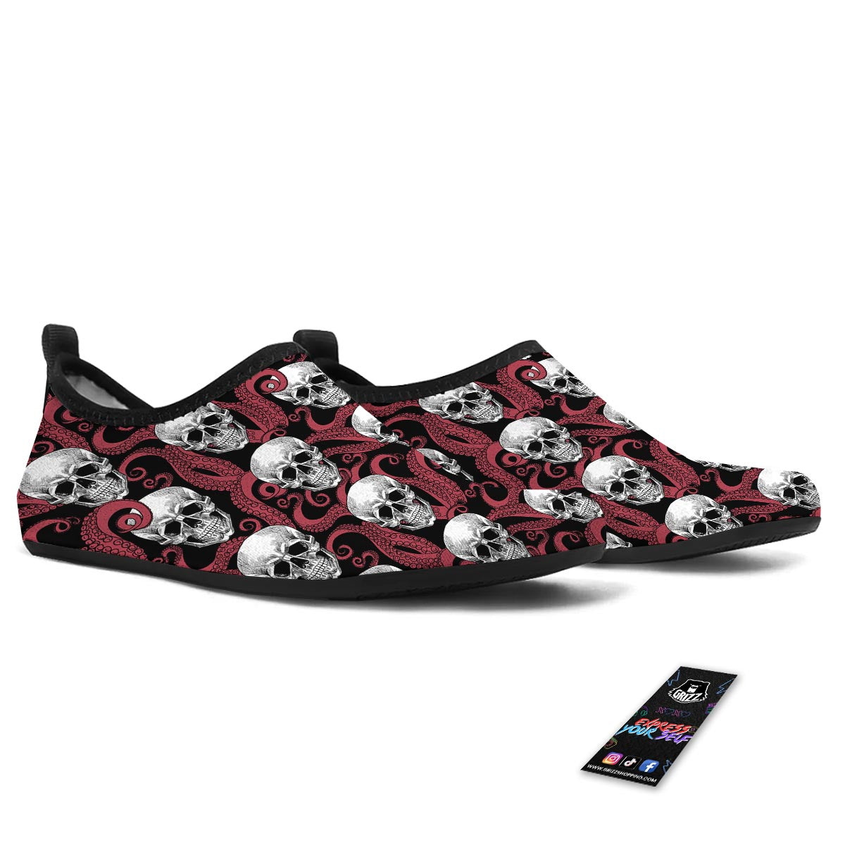 Octopus Skull Red Print Pattern Water Shoes-grizzshop
