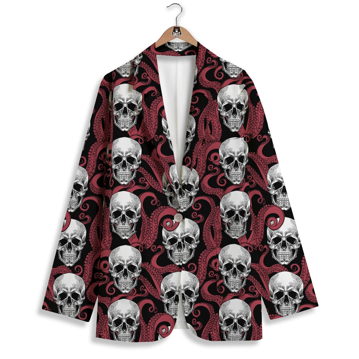 Octopus Skull Red Print Pattern Women's Blazer-grizzshop