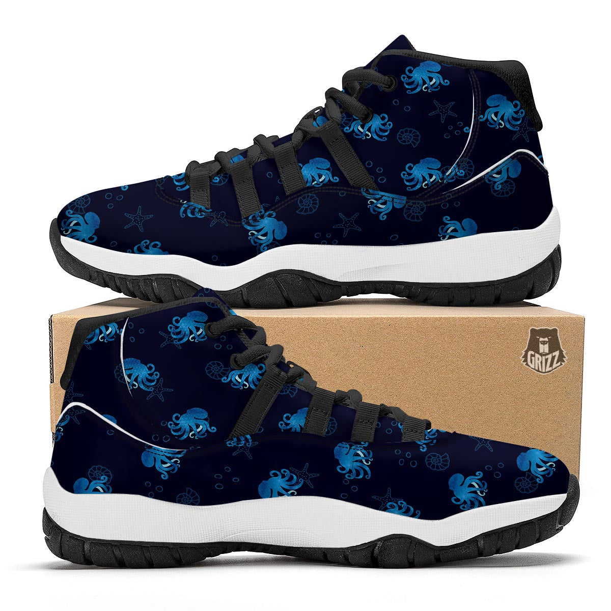 Octopus Squid Tentacle Print Pattern Black Bball Shoes-grizzshop