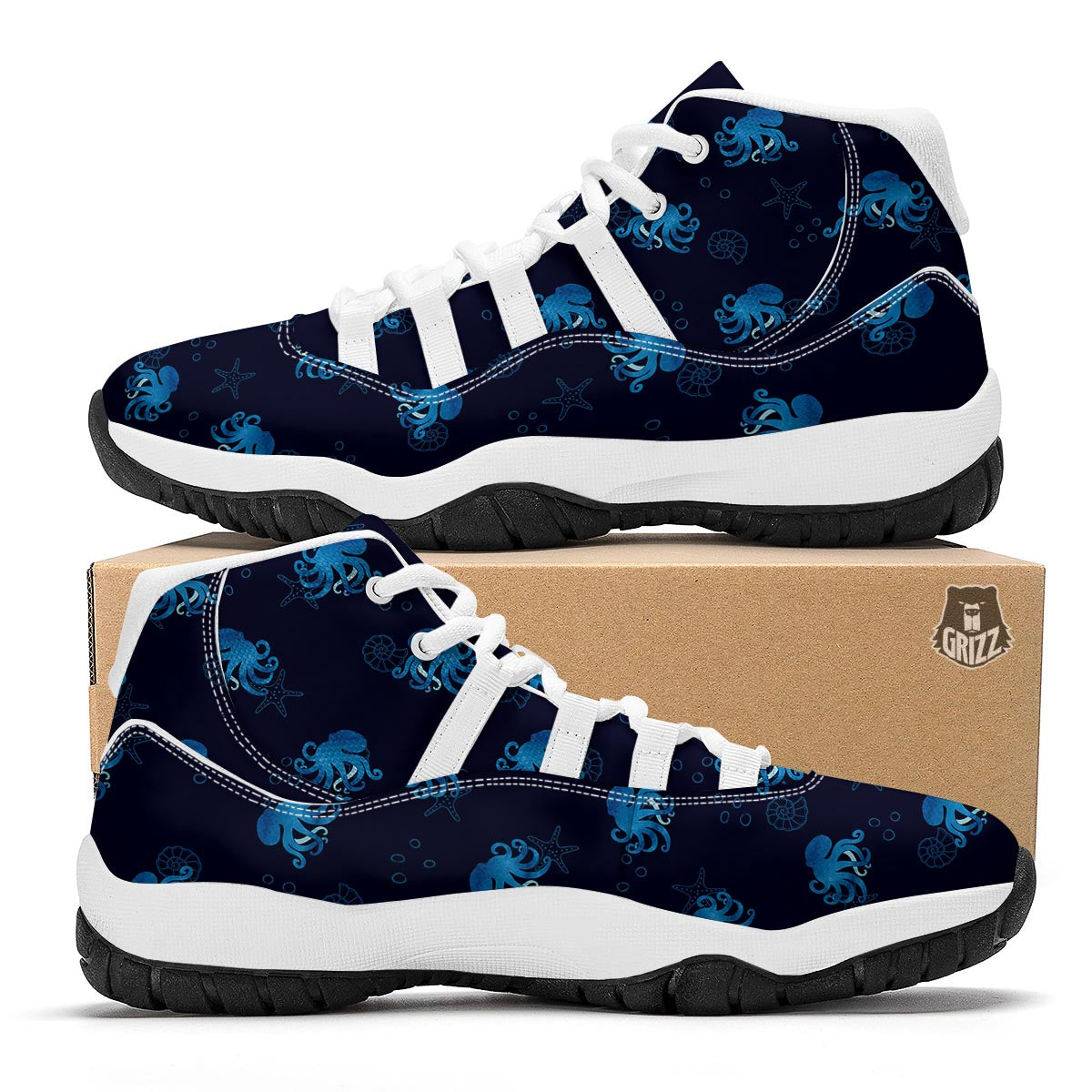 Octopus Squid Tentacle Print Pattern White Bball Shoes-grizzshop
