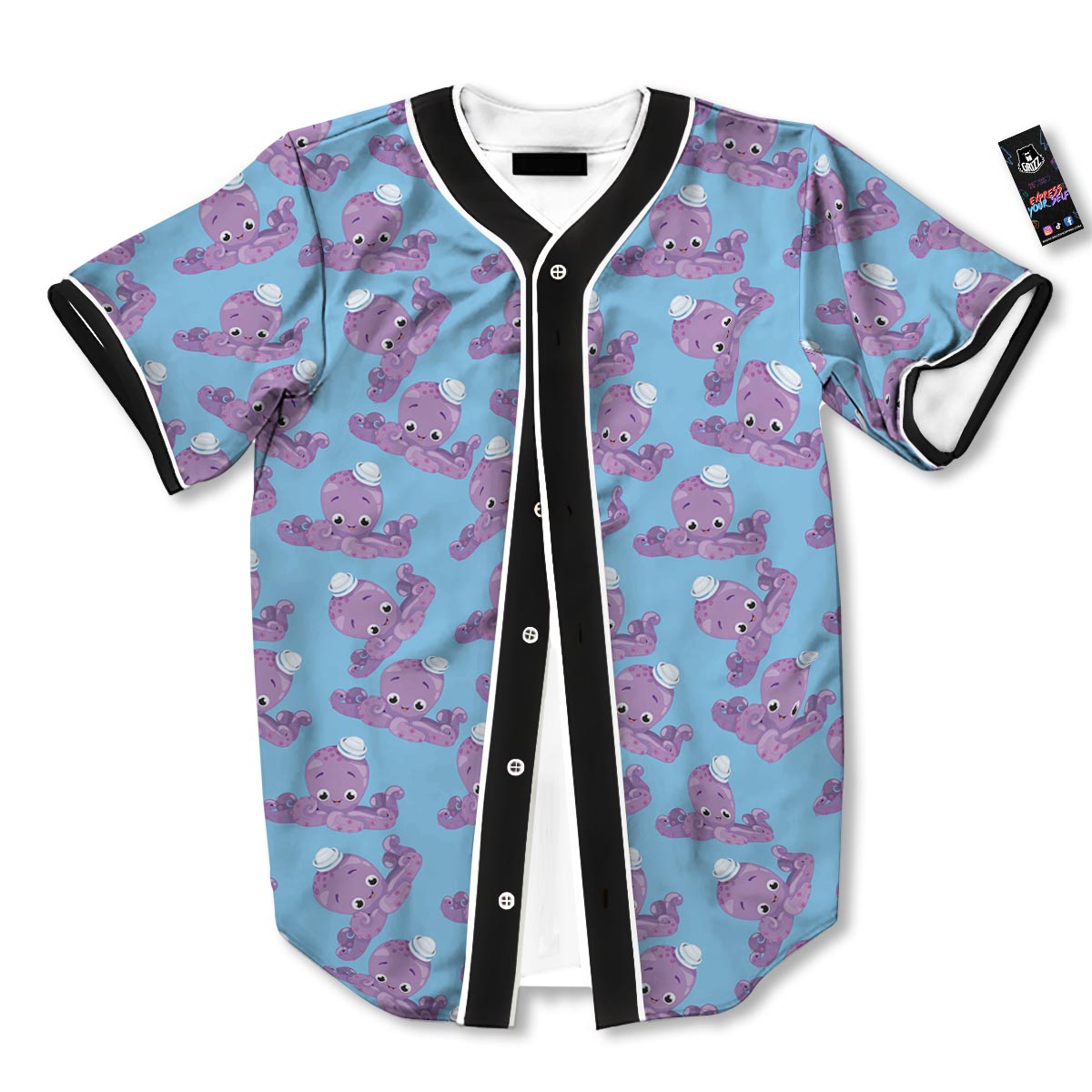 Octopus Teal And Purple Print Pattern Baseball Jersey-grizzshop