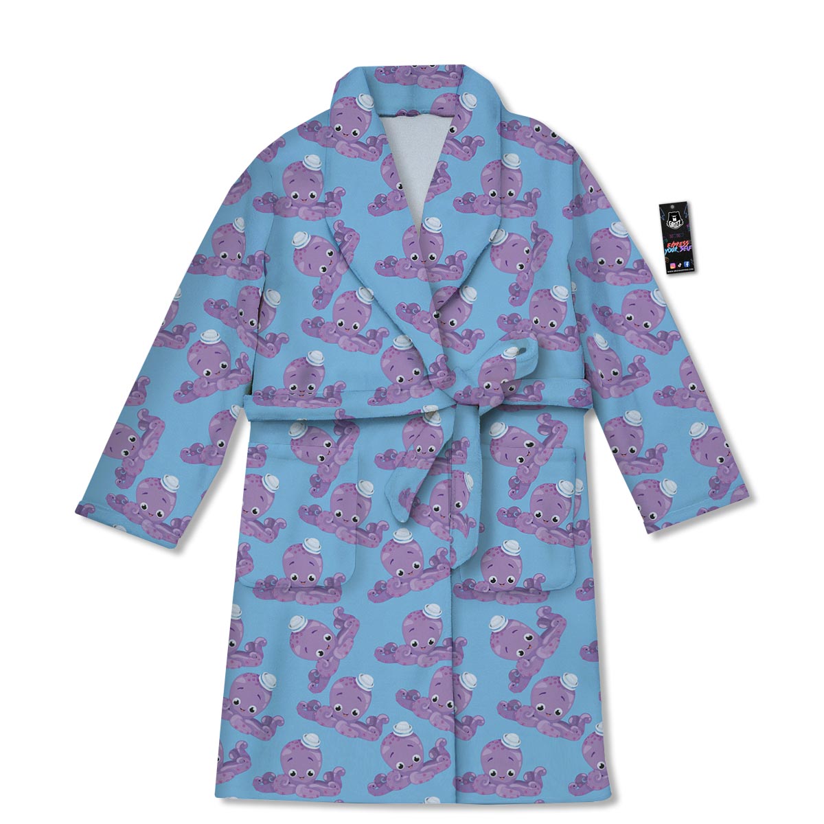Octopus Teal And Purple Print Pattern Bathrobe-grizzshop
