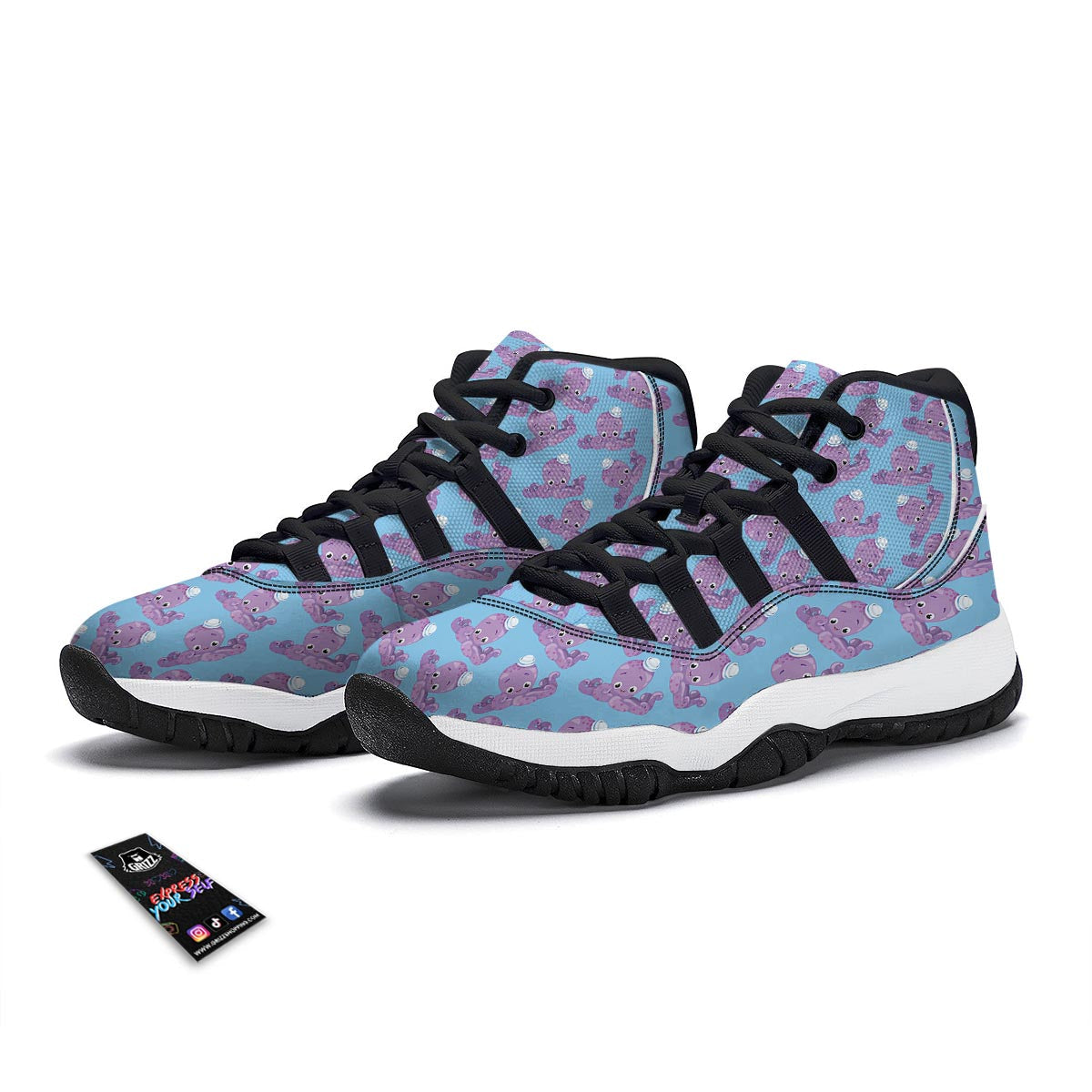 Octopus Teal And Purple Print Pattern Black Bball Shoes-grizzshop