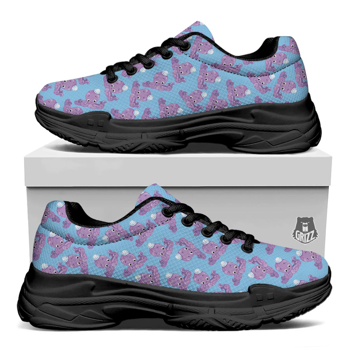 Octopus Teal And Purple Print Pattern Black Chunky Shoes-grizzshop
