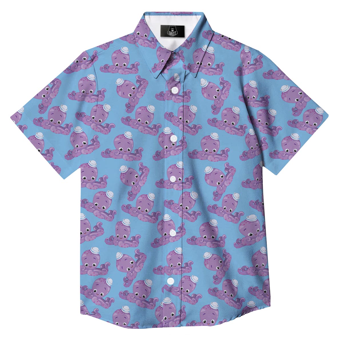 Octopus Teal And Purple Print Pattern Button Up Shirt-grizzshop
