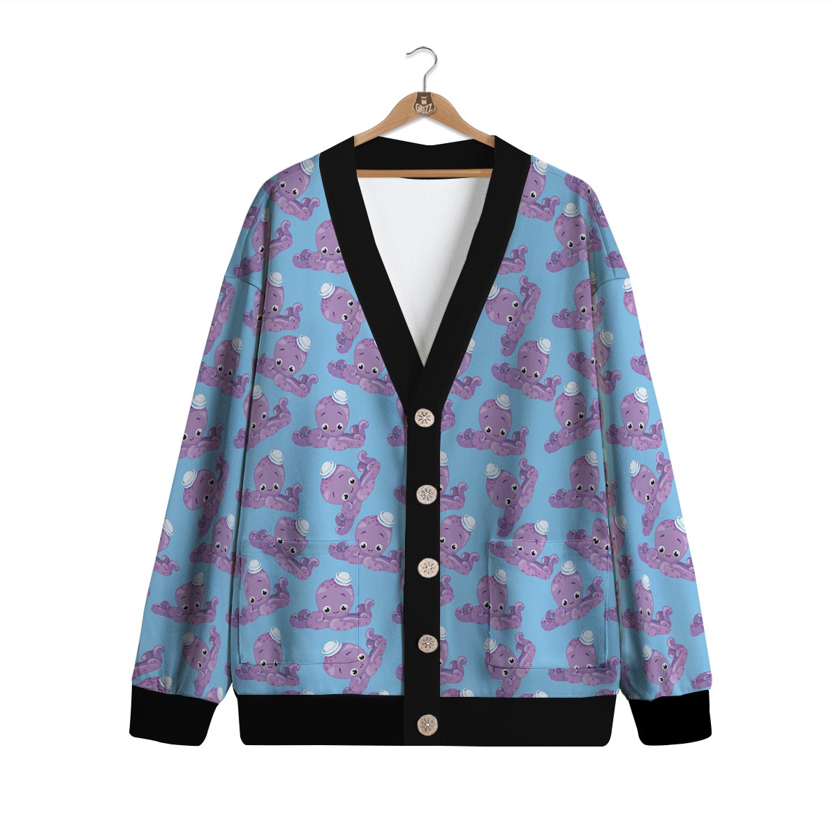 Octopus Teal And Purple Print Pattern Cardigan-grizzshop