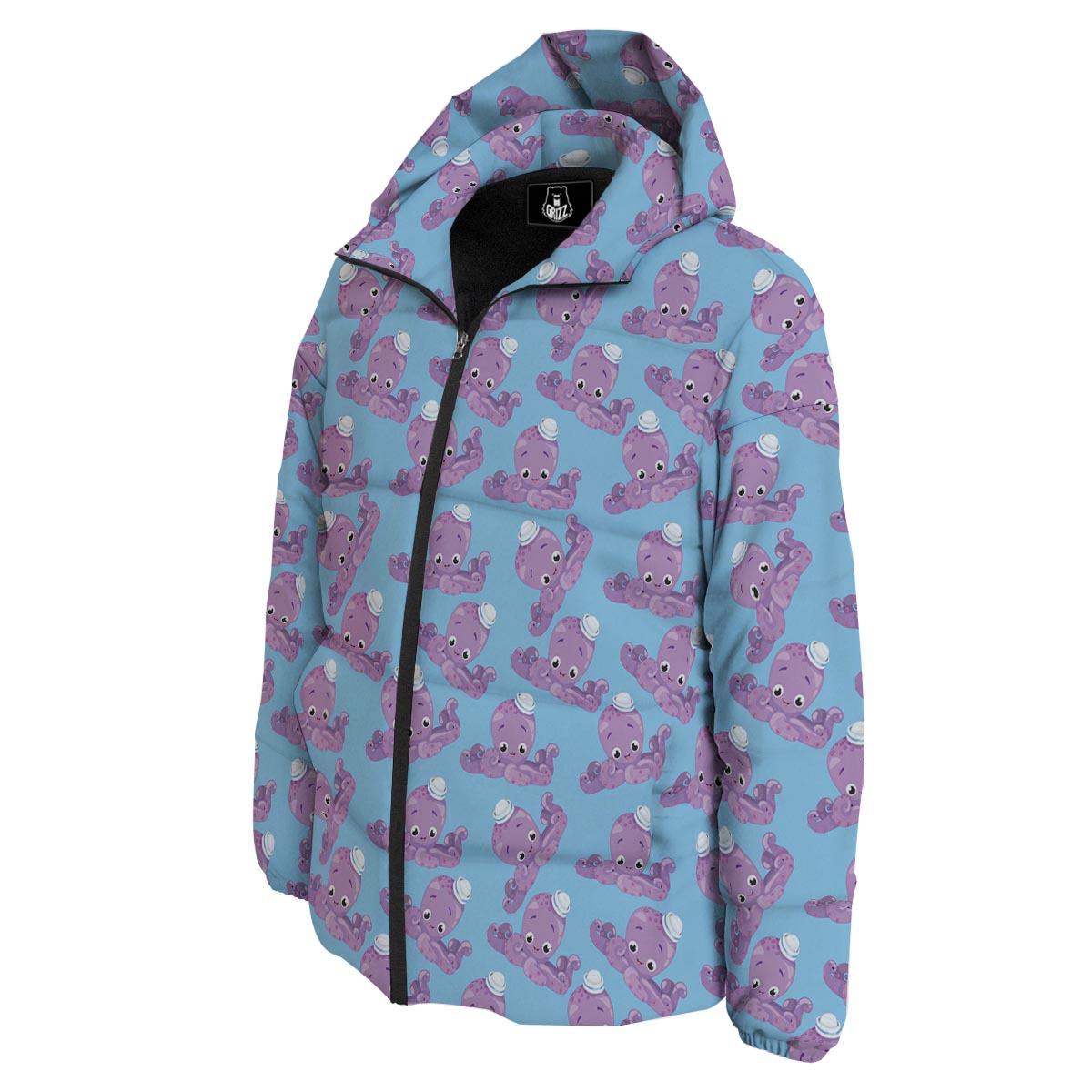 Octopus Teal And Purple Print Pattern Down Jacket-grizzshop