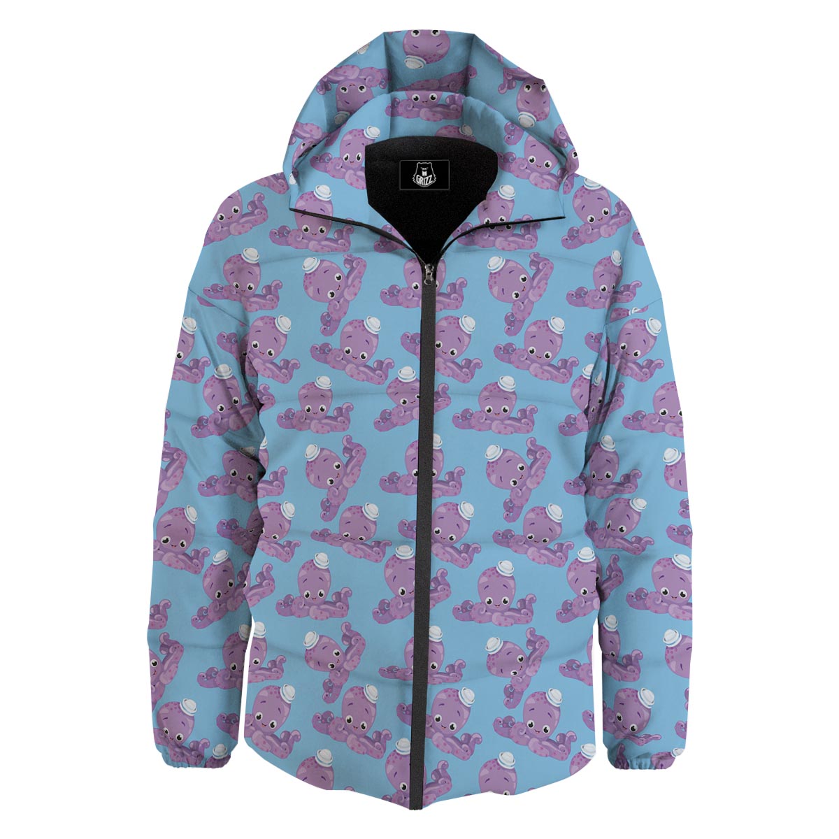 Octopus Teal And Purple Print Pattern Down Jacket-grizzshop