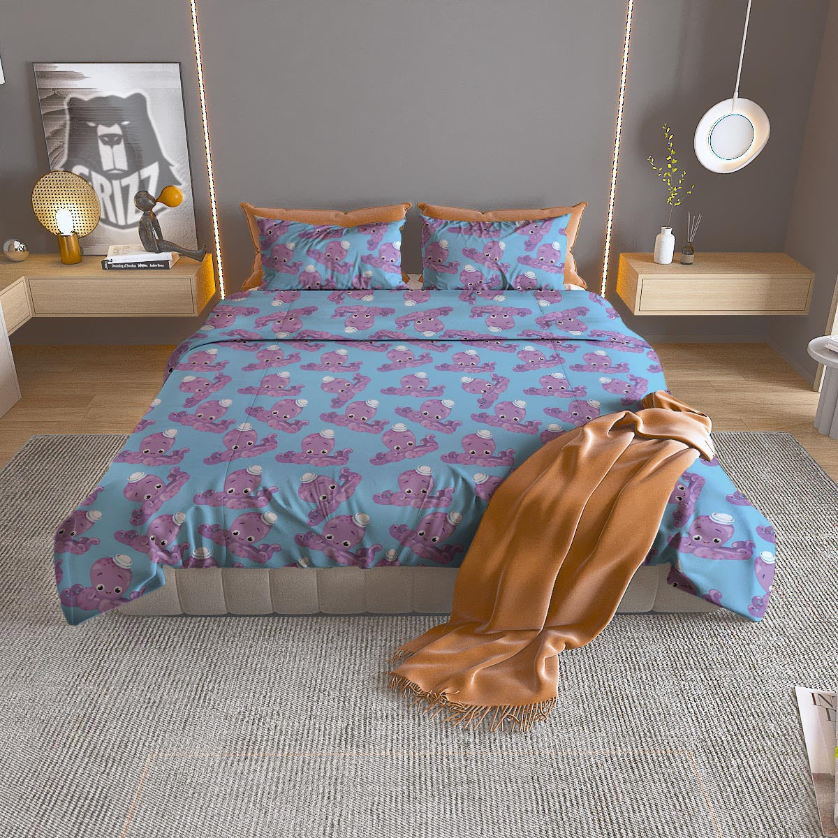 Octopus Tentacles Print Pattern Duvet Cover Bedding Set