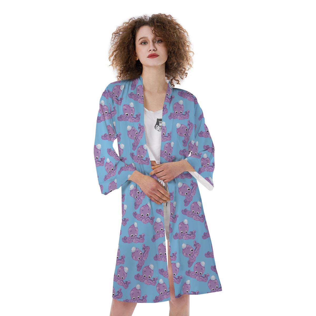 Octopus Teal And Purple Print Pattern Kimono-grizzshop