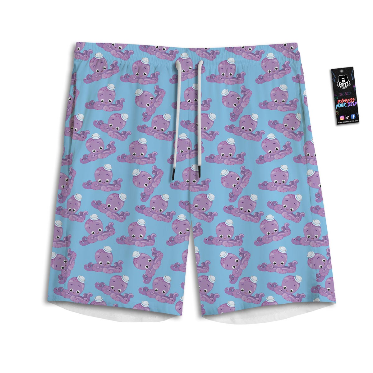 Octopus Teal And Purple Print Pattern Men's Athletic Shorts