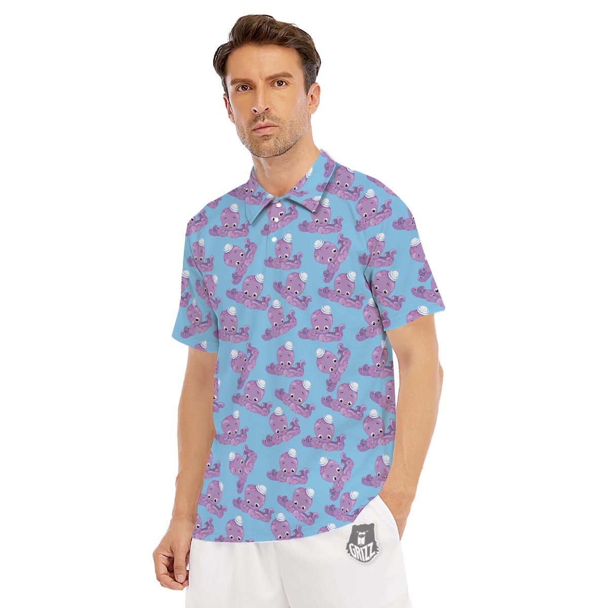 Octopus Teal And Purple Print Pattern Men's Golf Shirts-grizzshop