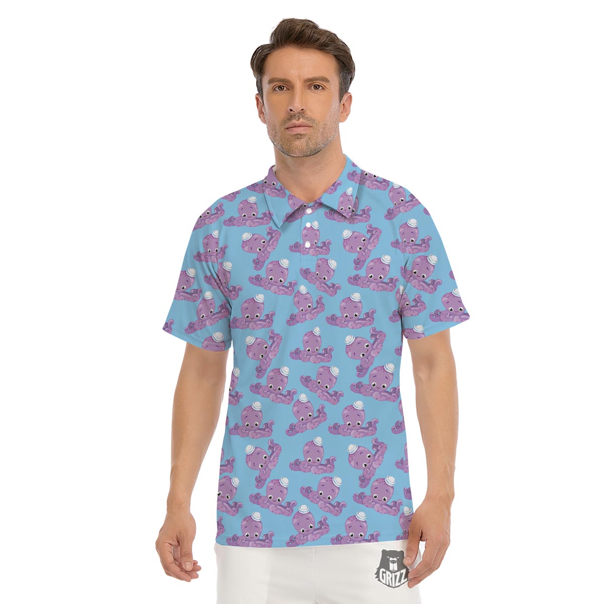 Octopus Teal And Purple Print Pattern Men's Golf Shirts-grizzshop