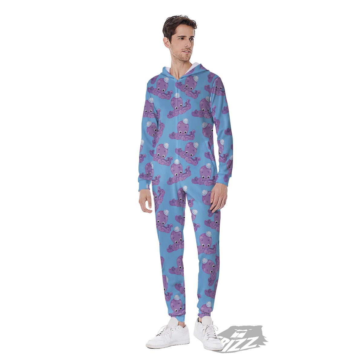 Octopus Teal And Purple Print Pattern Men's Jumpsuit-grizzshop
