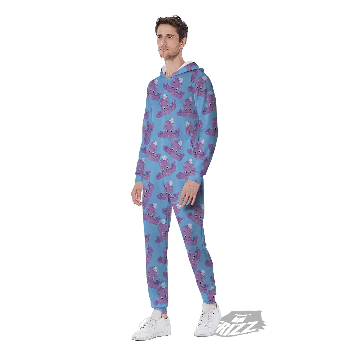 Octopus Teal And Purple Print Pattern Men's Jumpsuit-grizzshop