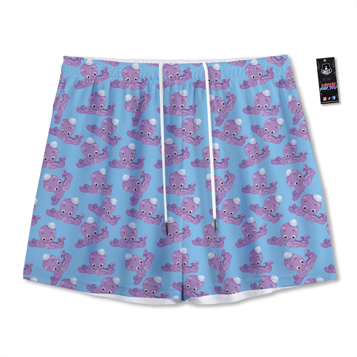 Octopus Teal And Purple Print Pattern Mesh Shorts