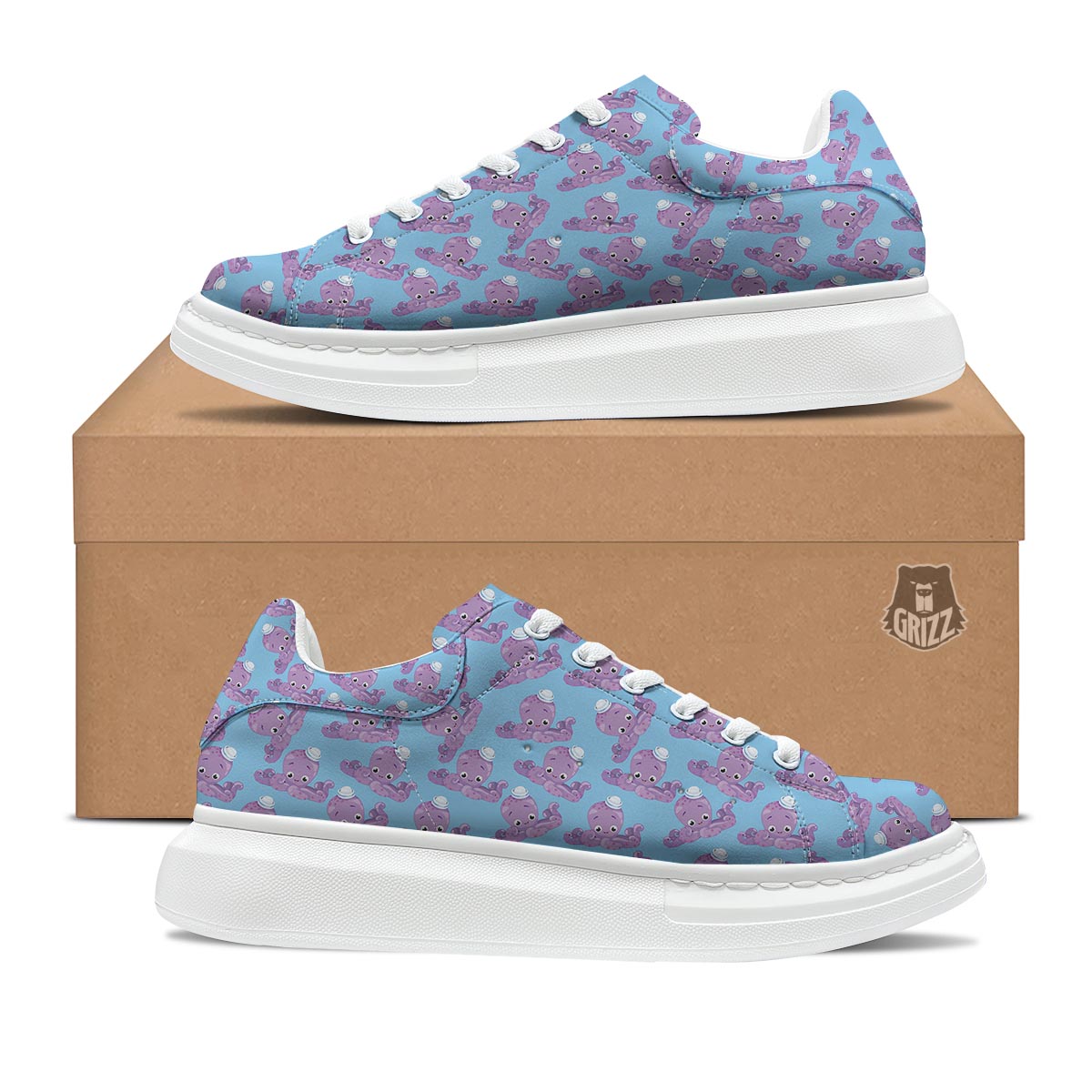 Octopus Teal And Purple Print Pattern Platform Shoes-grizzshop