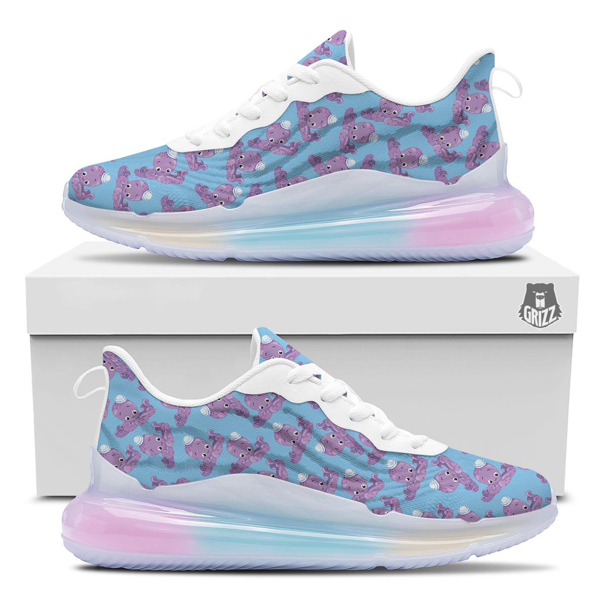 Octopus Teal And Purple Print Pattern Running Sneakers-grizzshop